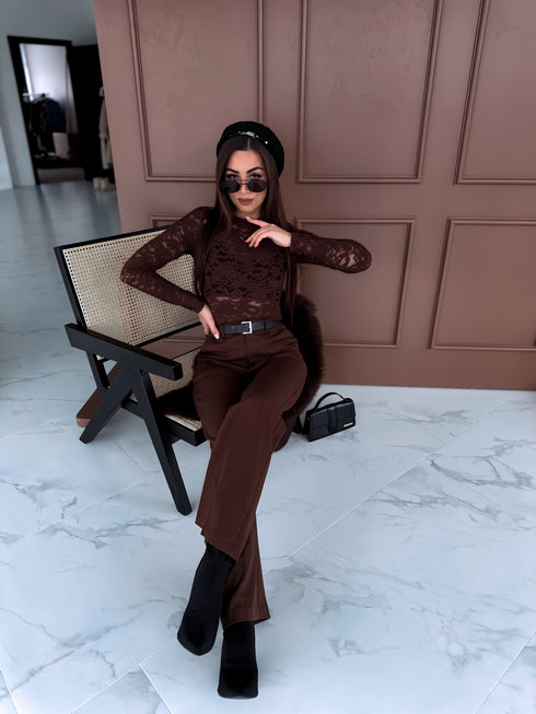 "SERENITY" mežģīņu tops HS10035 - CHOCO